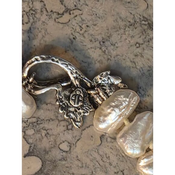 Biwa Pearl Necklace Sterling Silver Leaf & Vine Toggle Clasp 18" - Picture 5 of 12